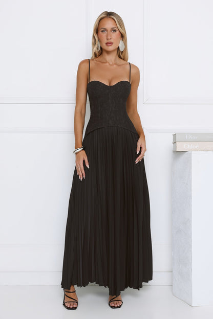Vestido longo de renda Antique Roses — Preto