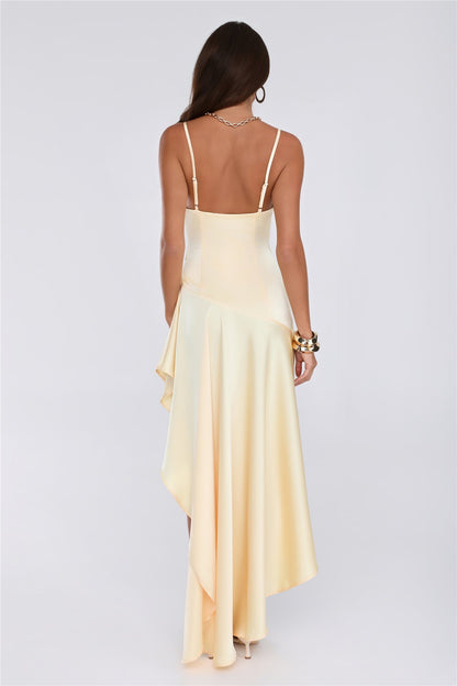 Vestido longo em cetim "Feeling You Give" — Amarelo
