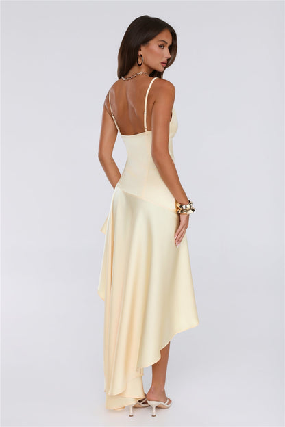 Vestido longo em cetim "Feeling You Give" — Amarelo