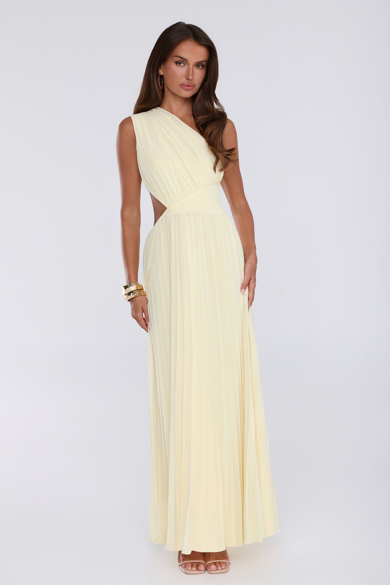 Summer Seduction — Vestido longo de um ombro só, amarelo