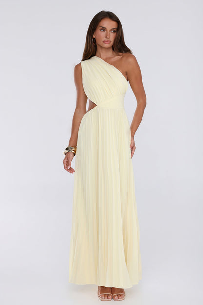 Summer Seduction — Vestido longo de um ombro só, amarelo