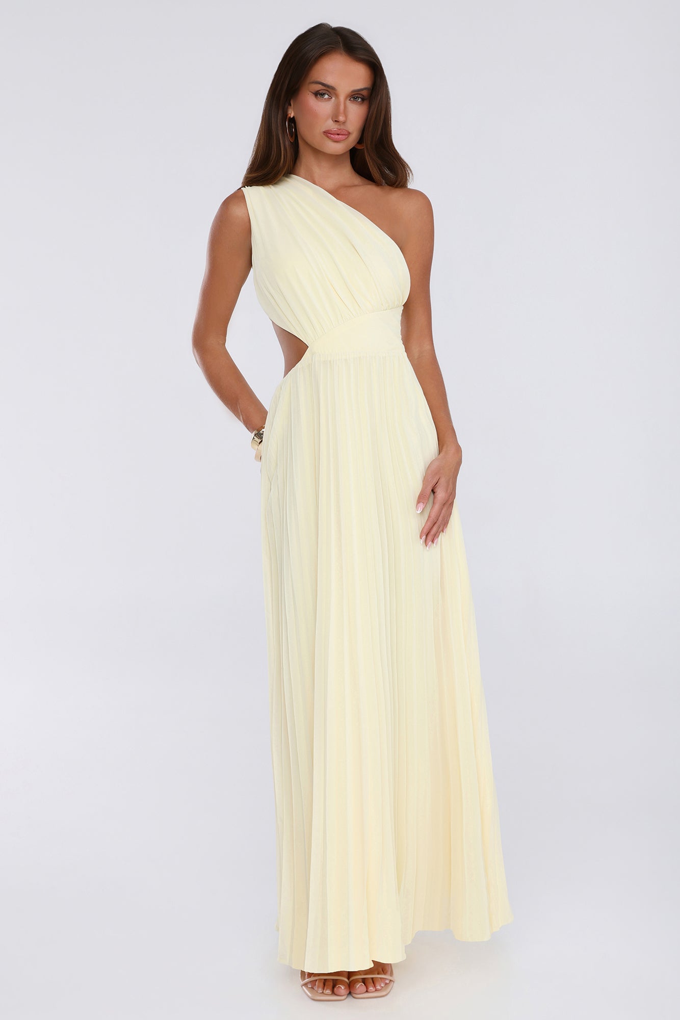Summer Seduction — Vestido longo de um ombro só, amarelo