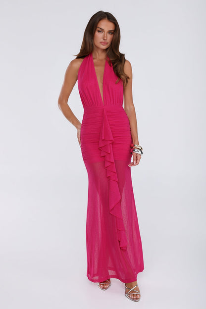 Vestido longo com decote halter "Born To Stand Out" — Rosa