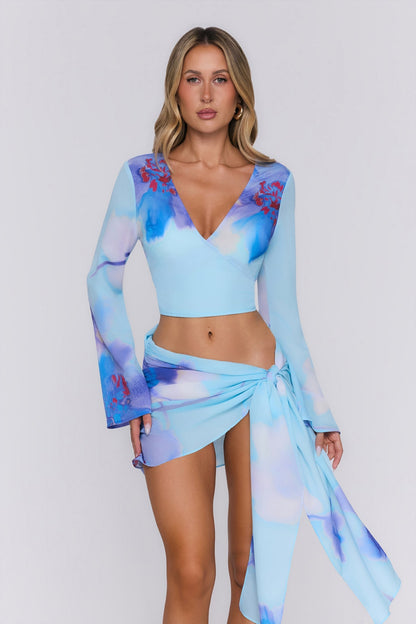Top Wave Kiss de manga longa transparente — Azul