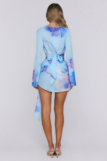 Top Wave Kiss de manga longa transparente — Azul