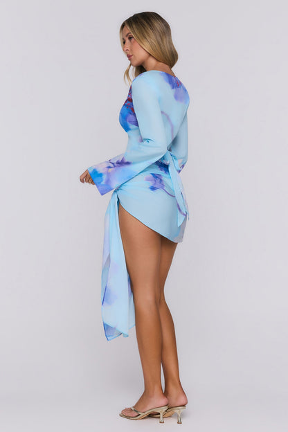 Top Wave Kiss de manga longa transparente — Azul