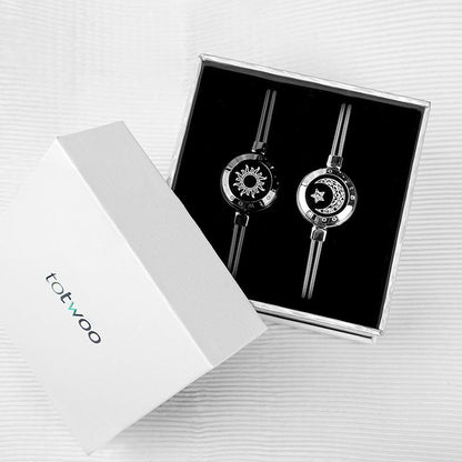 Sun & Moon Touch Bracelets with Snake Chain (Black+Silver)