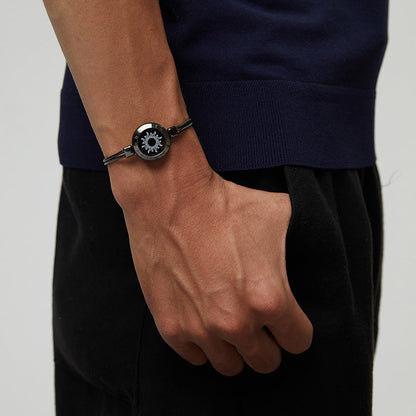 Sun & Moon Touch Bracelets with Snake Chain (Black+Silver)