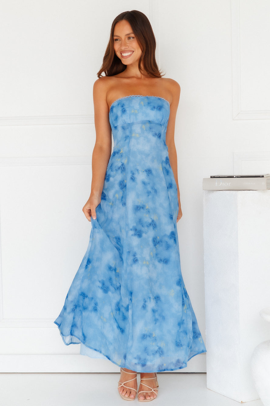 Vestido longo tomara-que-caia Elsa — Azul