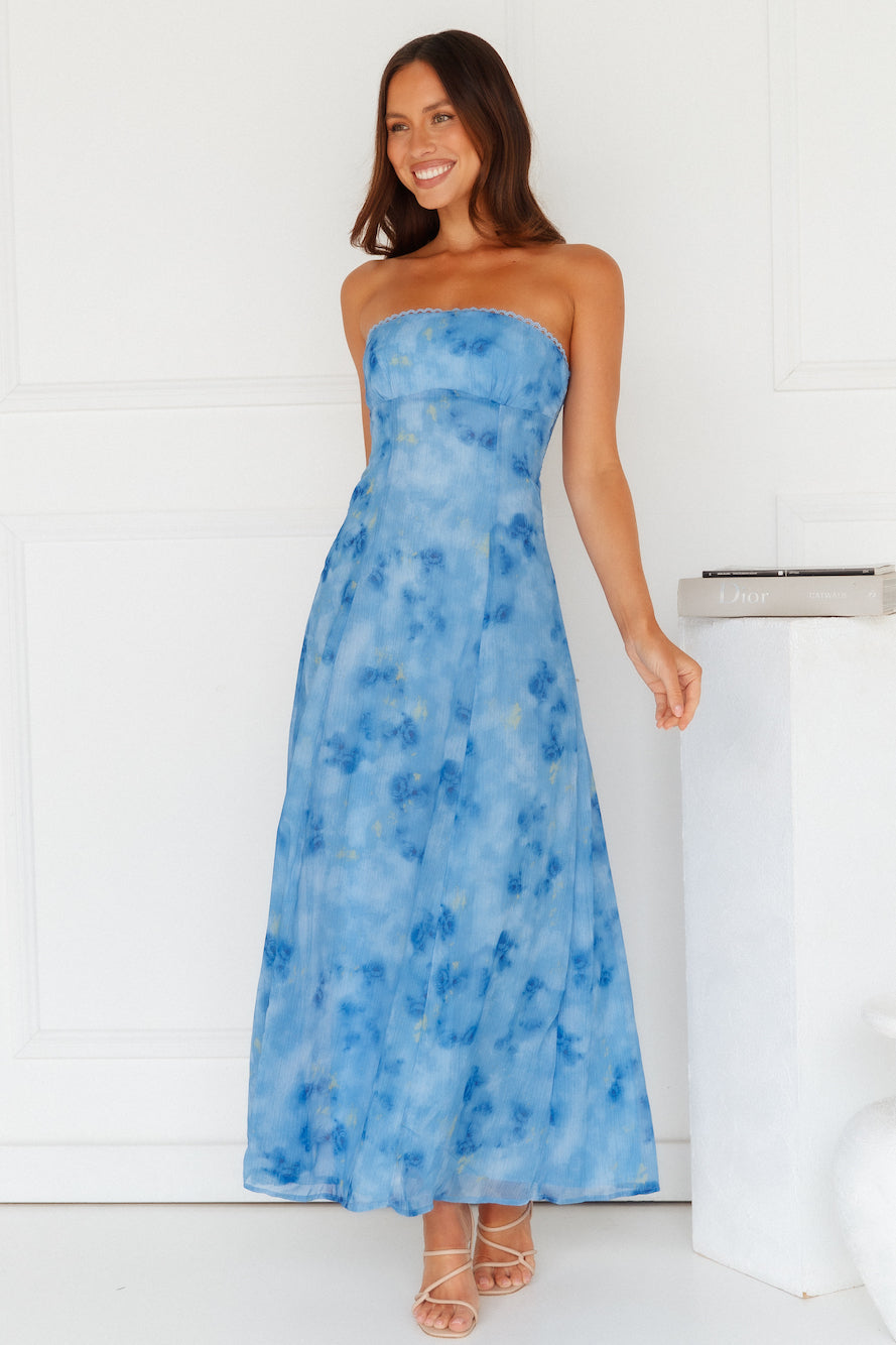 Vestido longo tomara-que-caia Elsa — Azul