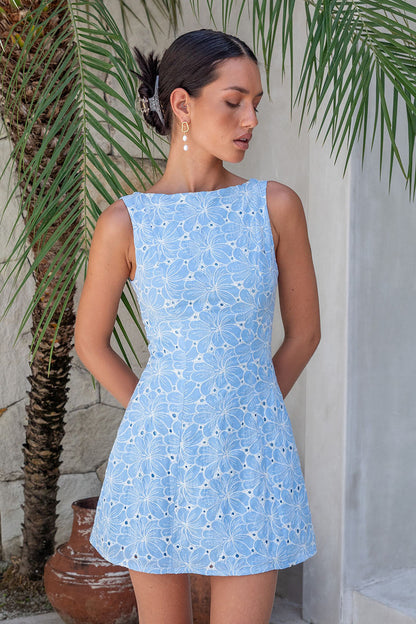 Vestido Curto Sonhando com Margaridas — Azul