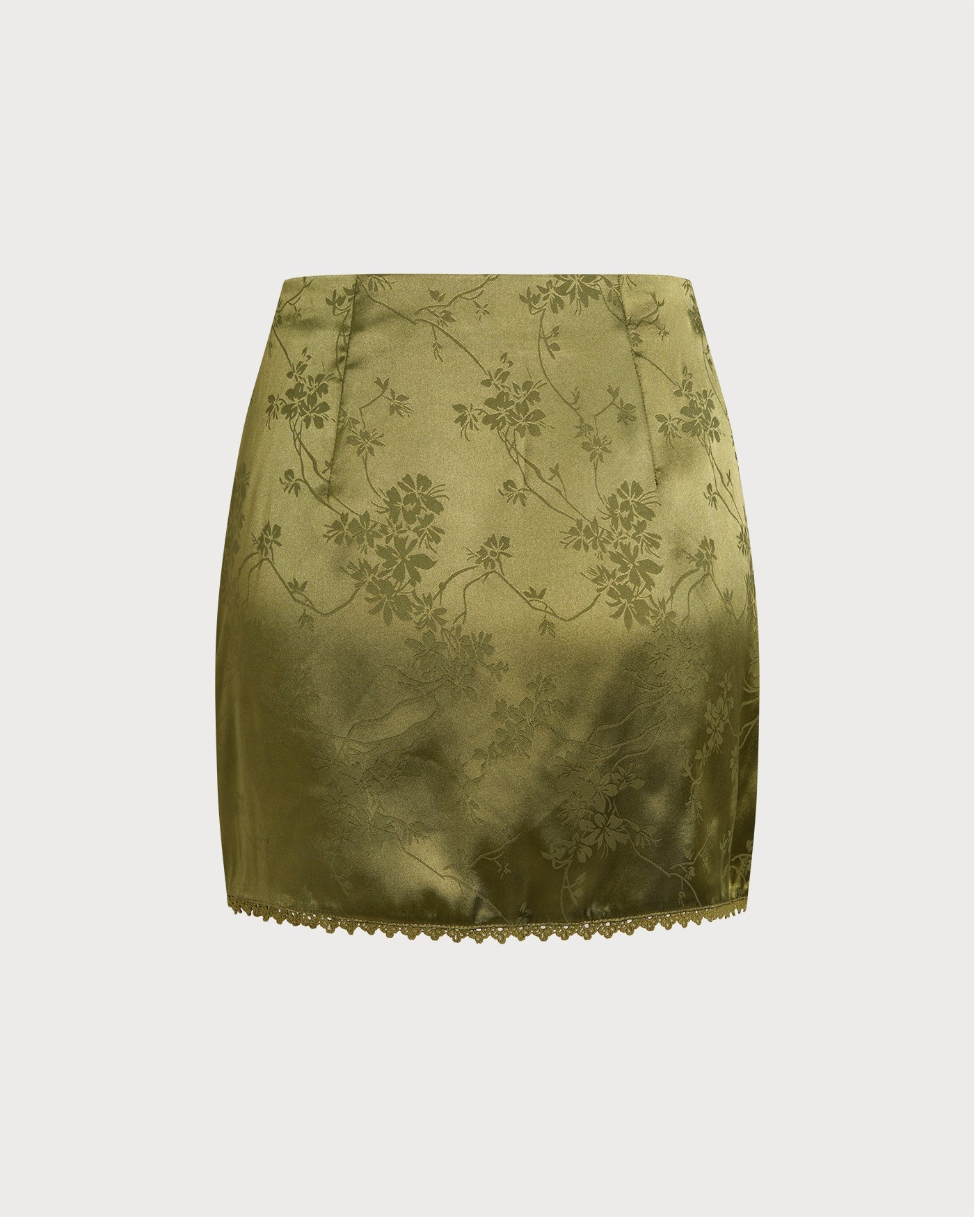 Saia mini de cetim com estampa floral verde