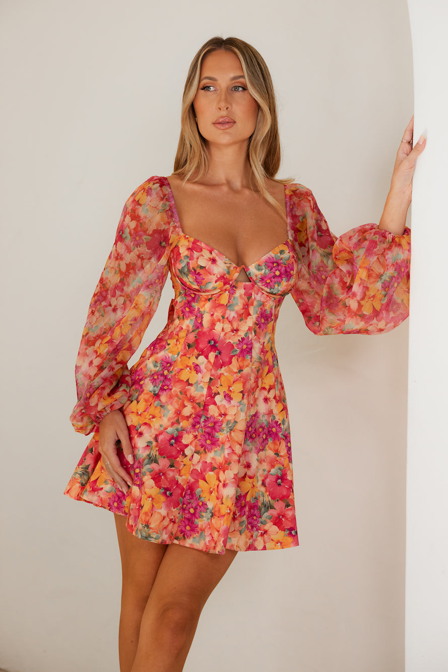 Vestido Curto de Manga Longa Janeiro Sun — Rosa