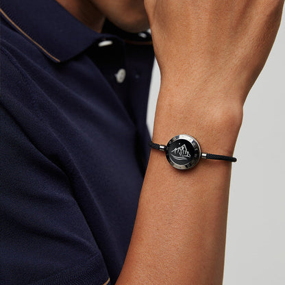 [White Heart Gift Packaging] Mountain & Sea Touch Bracelets with Milan Rope (Black+Rose Gold)