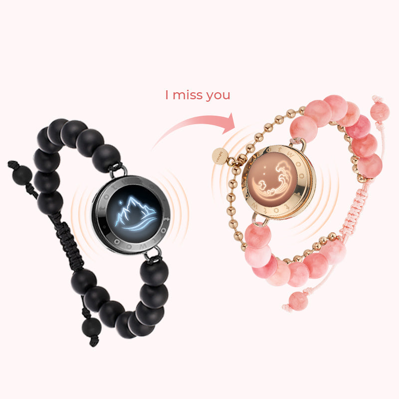 Mountain & Sea Touch Bracelets with Black Agate and Pink Persian Jade