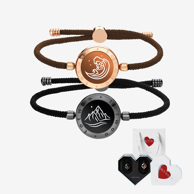 [White Heart Gift Packaging] Mountain & Sea Touch Bracelets with Milan Rope (Black+Rose Gold)