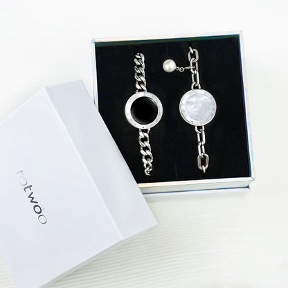 Soulmate 2.0 Touch Bracelets(Silver Cuban Chain+Silver Paperclip Chain)