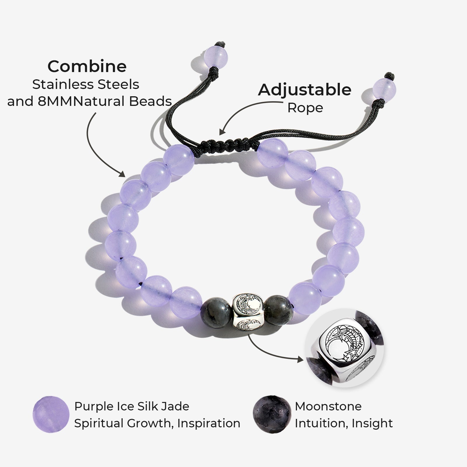 Sun & Moon Beaded Bracelets in Purple and Black