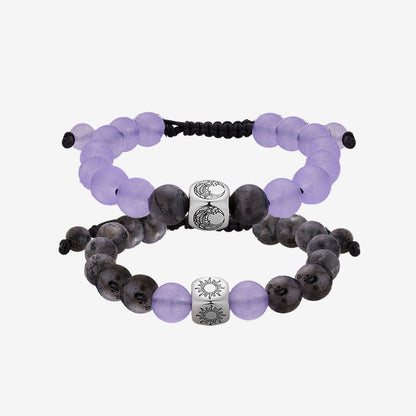 Sun & Moon Beaded Bracelets in Purple and Black