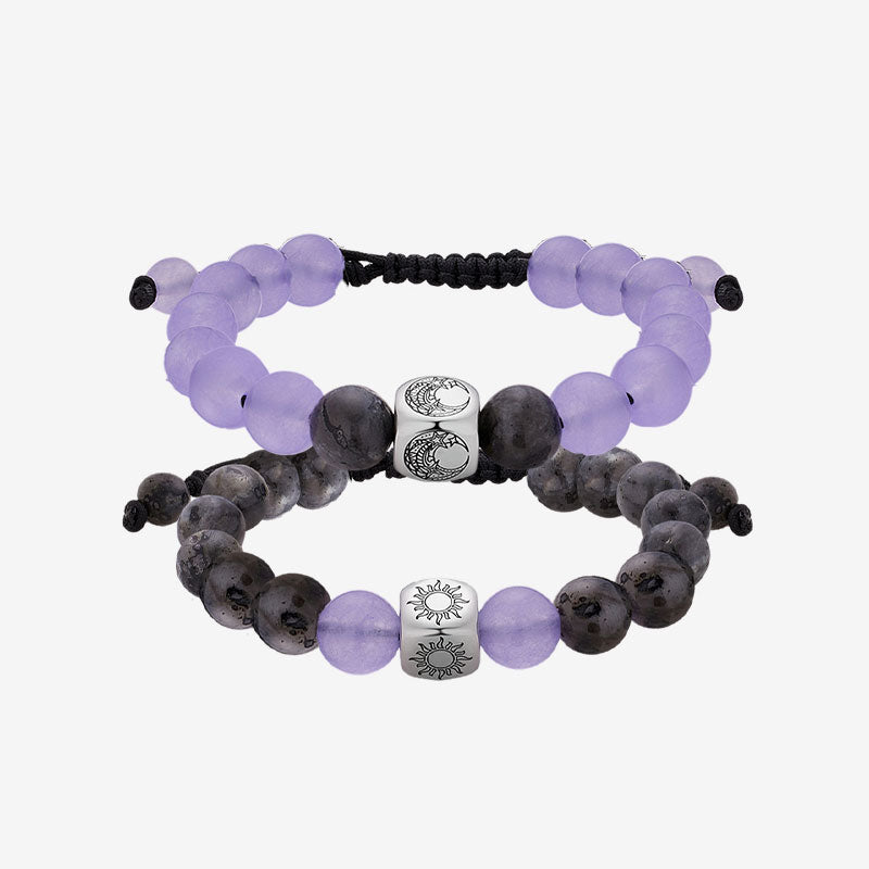 Sun & Moon Beaded Bracelets in Purple and Black