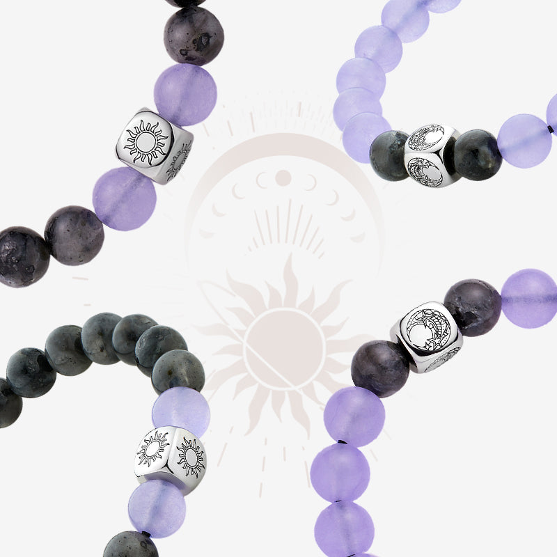 Sun & Moon Beaded Bracelets in Purple and Black