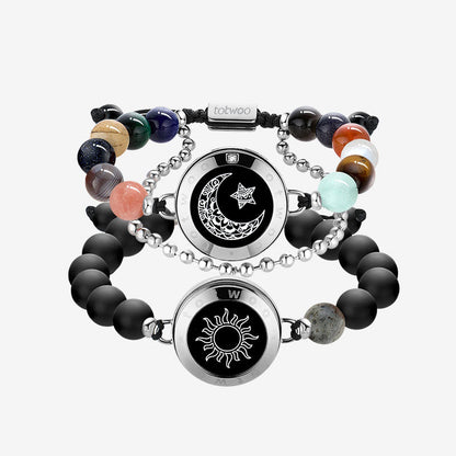 Sun & Moon Celestial Touch Bracelets with 13 Natural Stone Beads