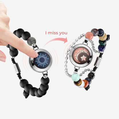 Sun & Moon Celestial Touch Bracelets with 13 Natural Stone Beads
