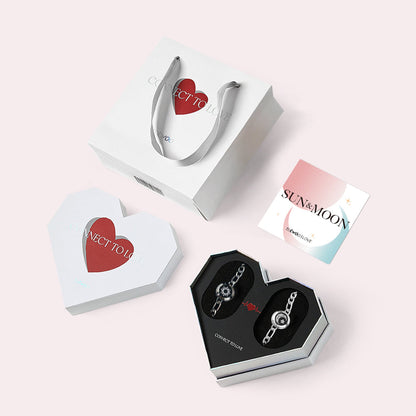 [White Heart Gift Packaging] Sun&Moon Touch Bracelets with Figaro Chain (Black+Silver)