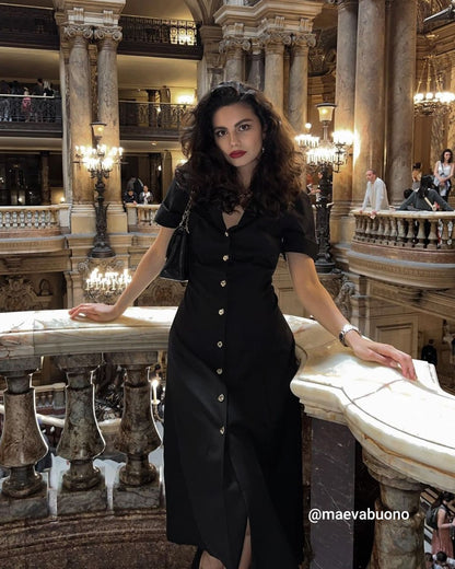 Vestido túnica midi com decote em V — Preto