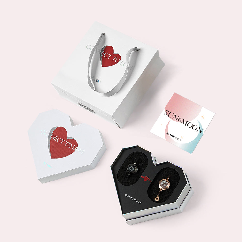 [White Heart Gift Packaging] Sun&Moon Touch Bracelets with Milan Rope (Black+Brown)