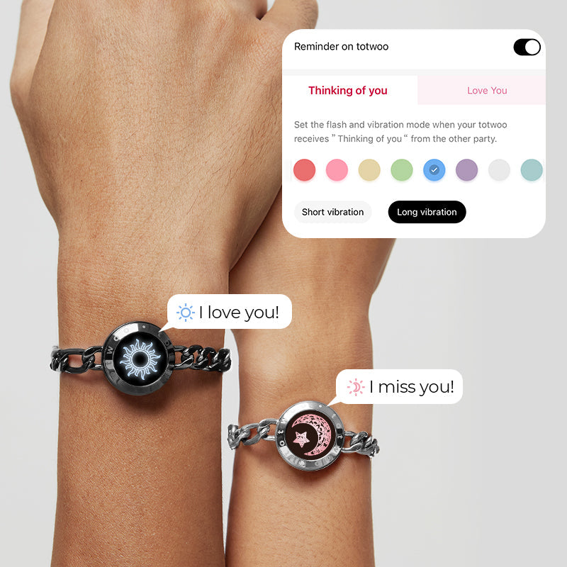 [White Heart Gift Packaging] Sun&Moon Touch Bracelets with Figaro Chain (Black+Silver)