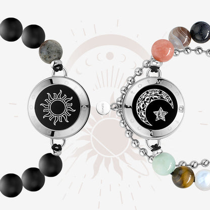 Sun & Moon Celestial Touch Bracelets with 13 Natural Stone Beads