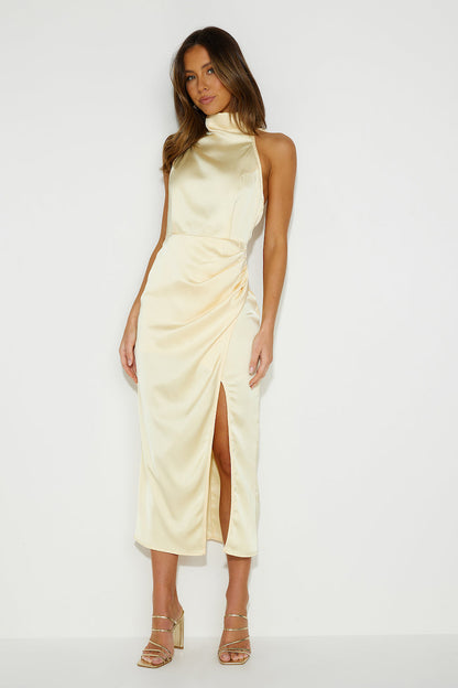 My Challenge Vestido Midi em Cetim — Amarelo