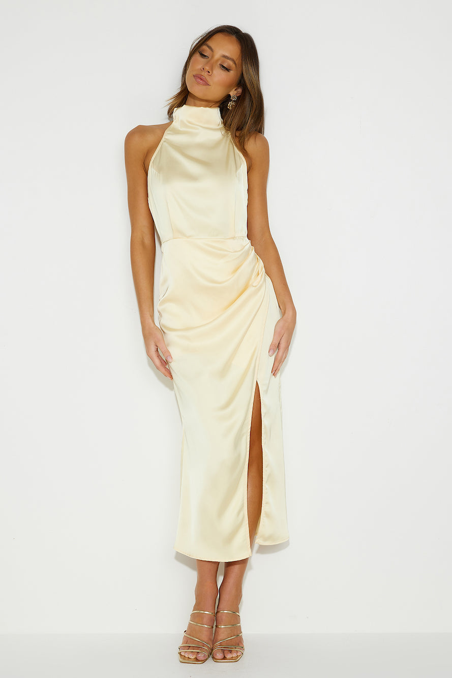 My Challenge Vestido Midi em Cetim — Amarelo