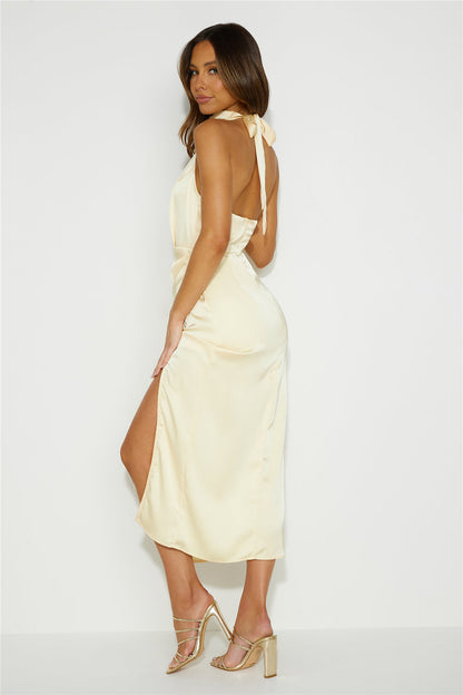 My Challenge Vestido Midi em Cetim — Amarelo