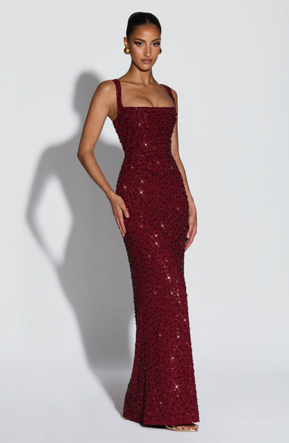 Vestido Longo Calanthe - Vinho Cintilante