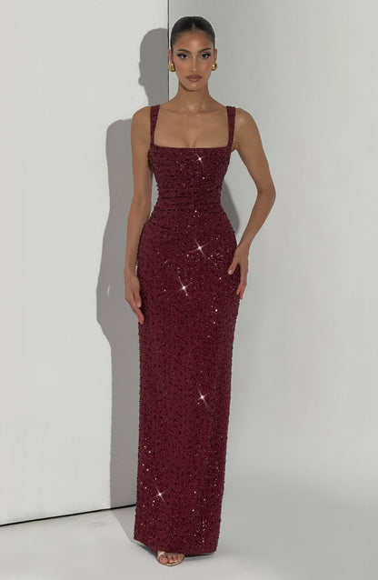 Vestido Longo Calanthe - Vinho Cintilante
