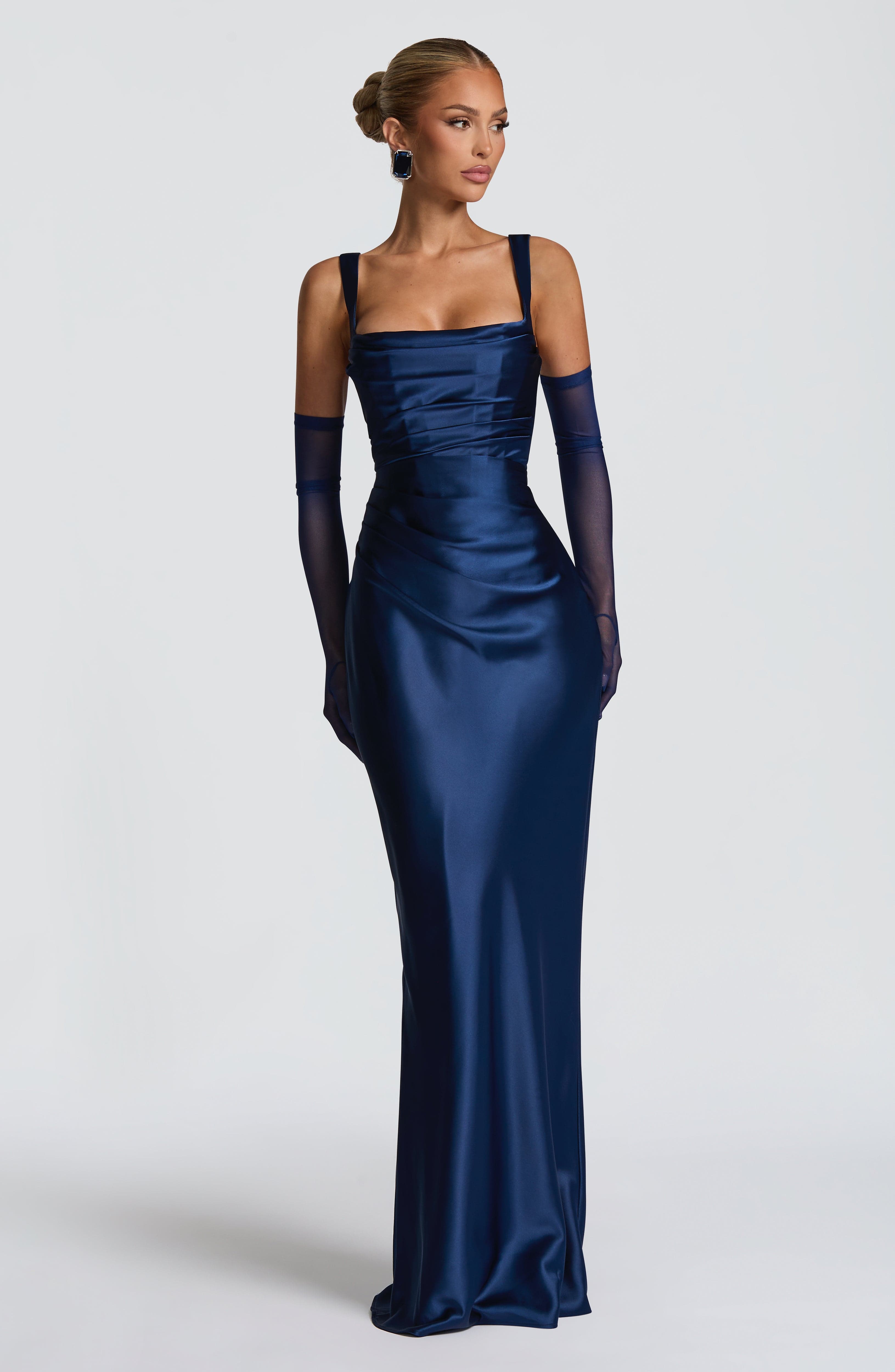 Vestido Longo Calanthe - Azul-marinho