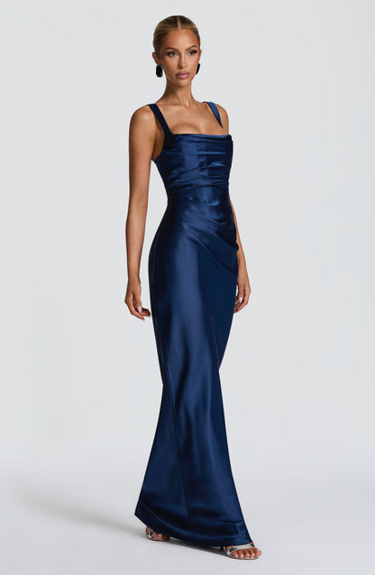 Vestido Longo Calanthe - Azul-marinho