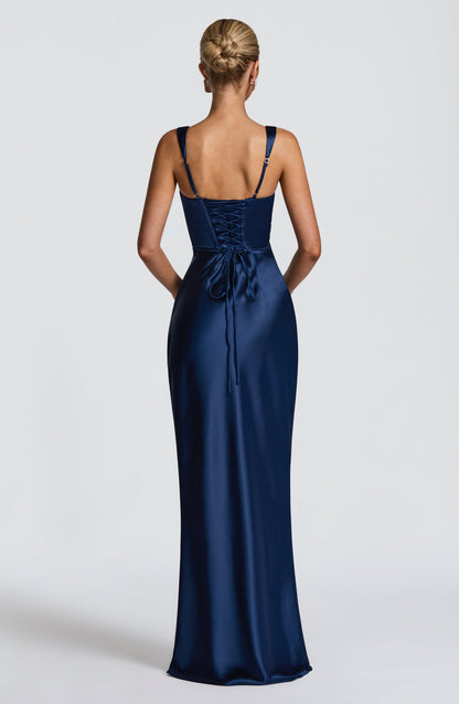 Vestido Longo Calanthe - Azul-marinho
