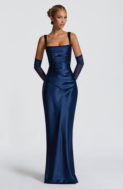 Vestido Longo Calanthe - Azul-marinho