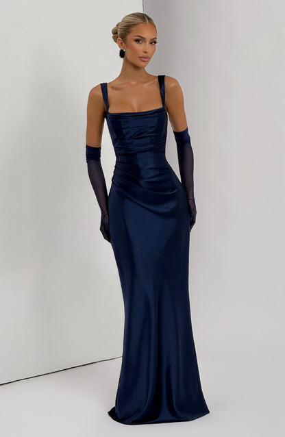Vestido Longo Calanthe - Azul-marinho