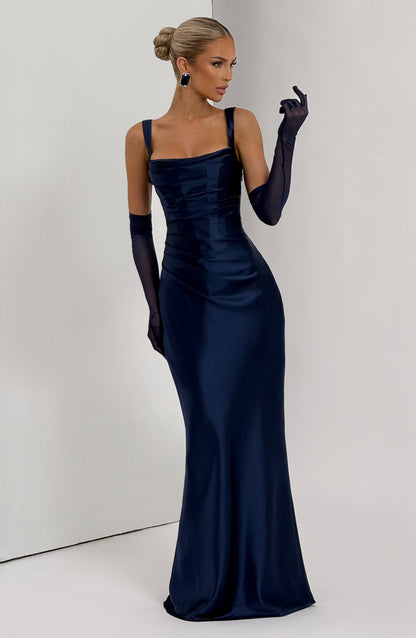 Vestido Longo Calanthe - Azul-marinho
