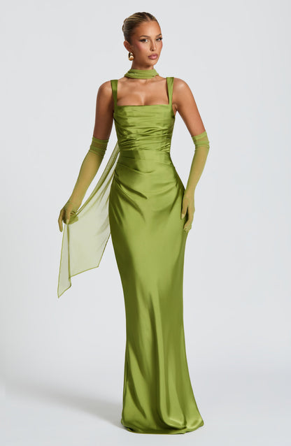 Vestido Longo Calanthe - Verde-oliva
