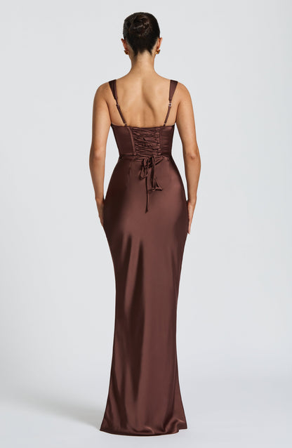 Vestido Longo Calanthe - Ameixa e Marrom