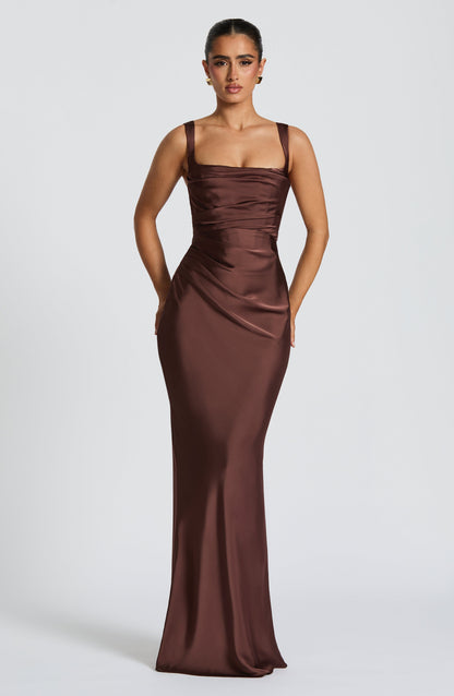 Vestido Longo Calanthe - Ameixa e Marrom
