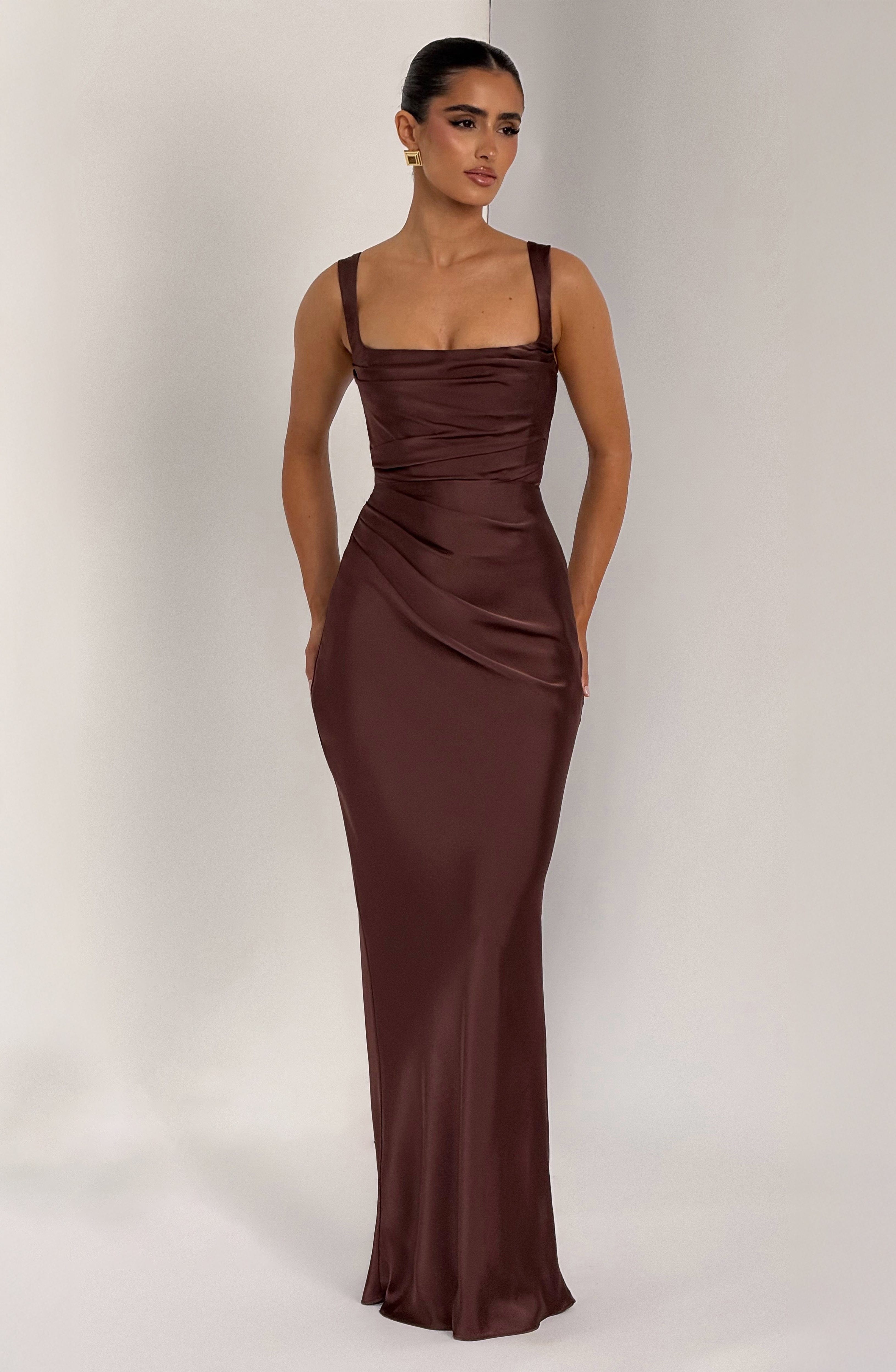 Vestido Longo Calanthe - Ameixa e Marrom