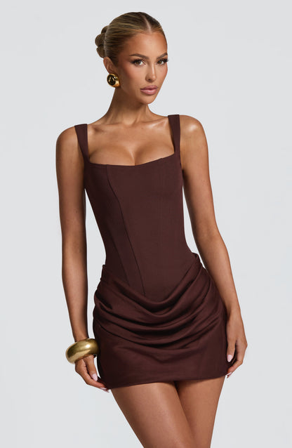 Vestido Curto Cornelia - Ameixa/Marrom
