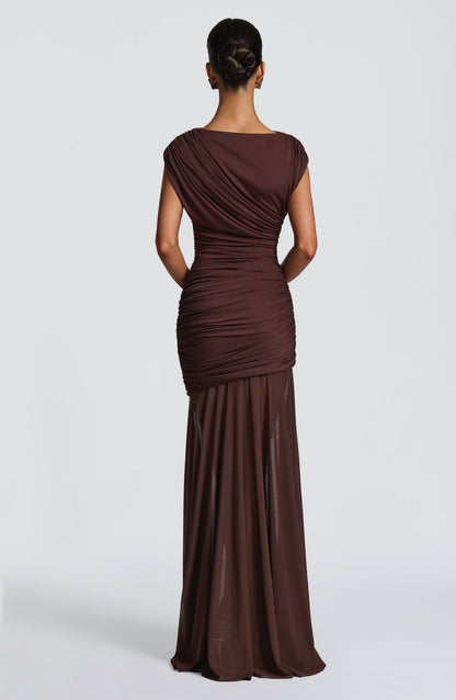 Vestido Longo Demelza - Ameixa e Marrom