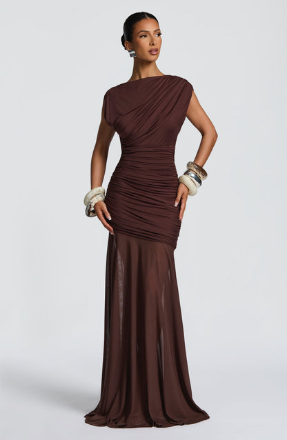 Vestido Longo Demelza - Ameixa e Marrom